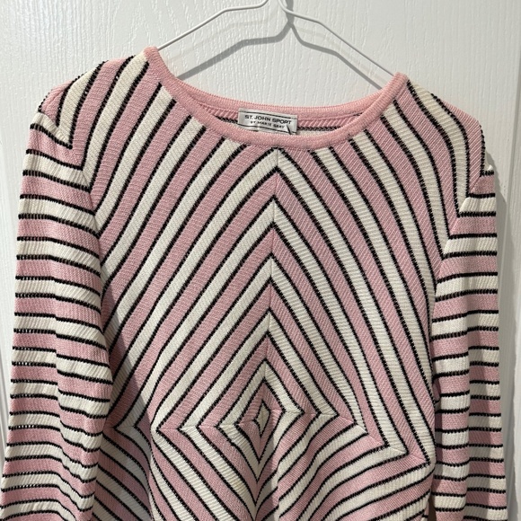 St John Sport by Marie Gray Pink Black White Chevron Wool Blend Top - Picture 4 of 11